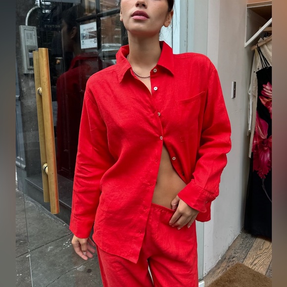 DONNI. LINEN RELAXED SHIRT TOMATO - Picture 2 of 5